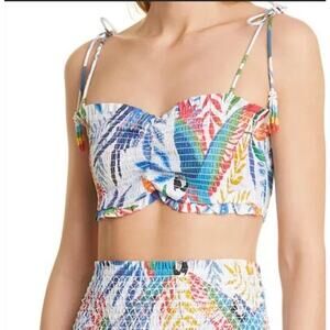 Farm Rio Macaw Wind Ruched Tropical Print Crop Top L